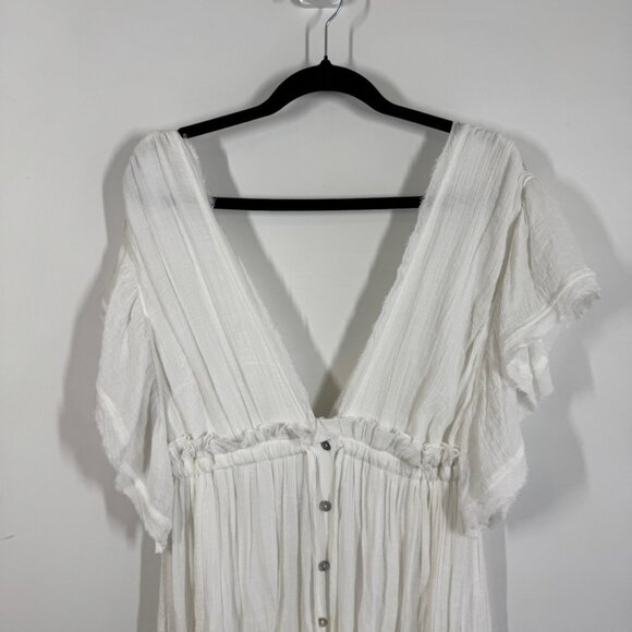 Aakaa White Boho Deep V-Neck Tassel Waist Beach Cover-Up Maxi Dress Size S - Picture 3 of 16